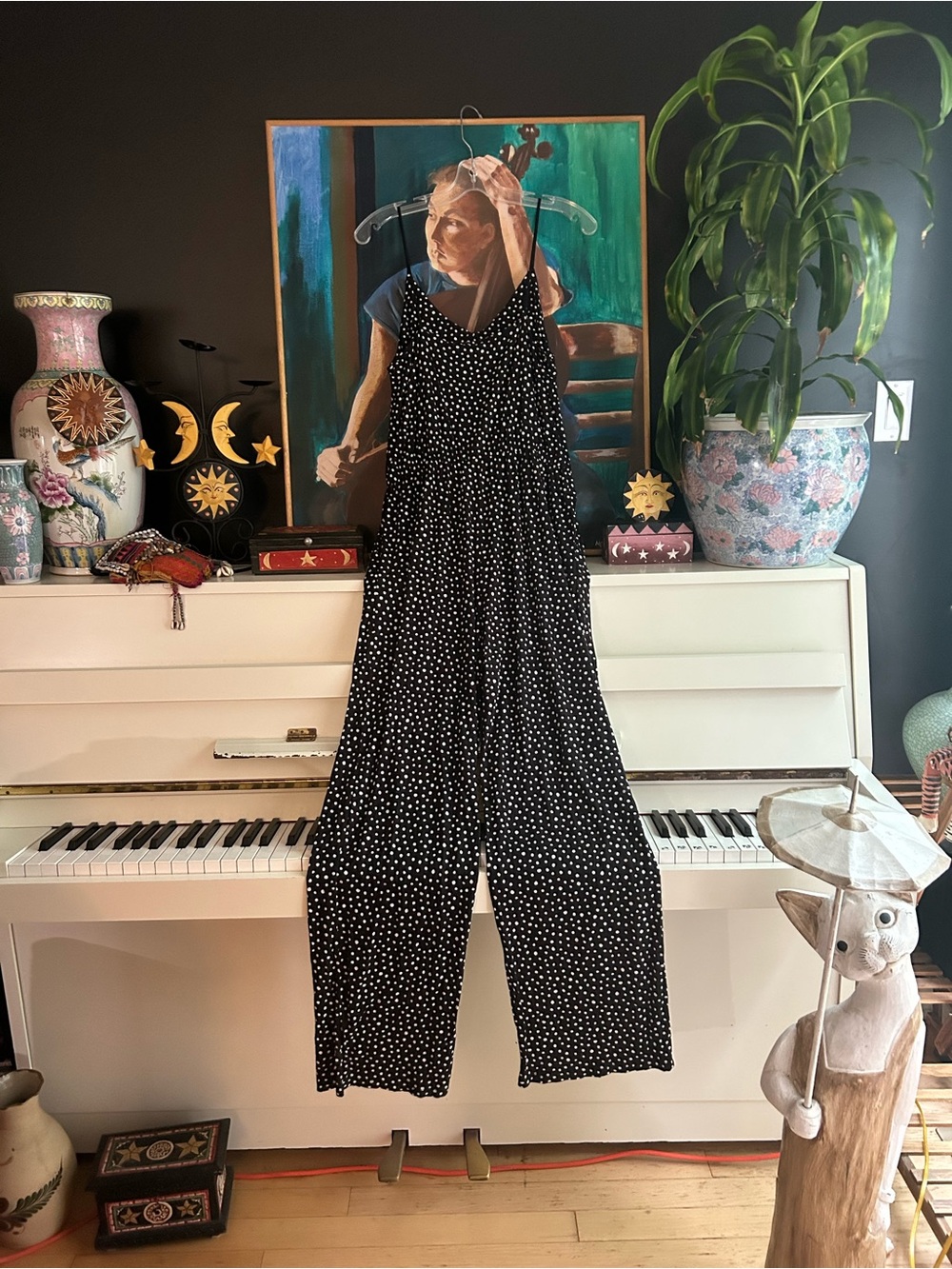 H&M Basic Black White Polka Dot Wide Leg Cami Jumpsuit Women’s Medium